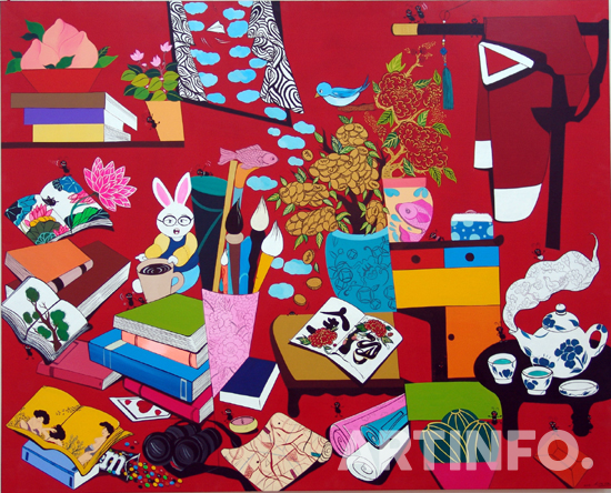 김민수, '책거리이야기-희망2'. 162x130cm, Acrylic on canvas, 2008.