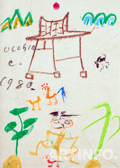 장욱진, '마을 풍경'. 한지에 크레용, 25.5x18.5cm, 1980.(사진=서울대미술관)