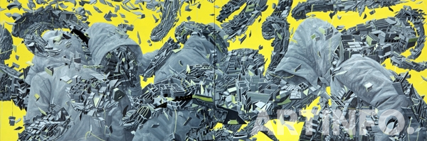 김효숙, '부유하는 나의 도시'. 캔버스에 유채, 아크릴 채색,  97×291cm, 2010.