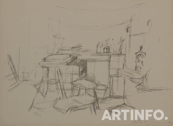 알베르토 자코메티, 'ATELIER AUX BOUTEILLES'. Lithographie Originale, 41x56.5cm, 1957.(사진=프린트 베이커리)