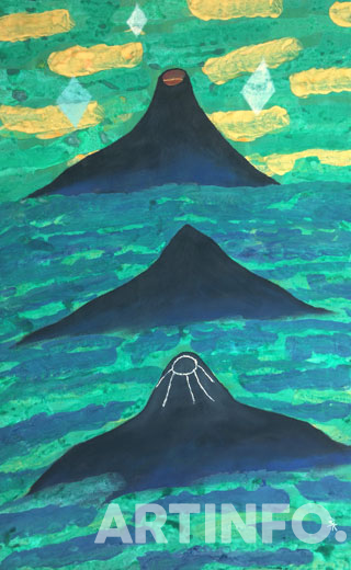 이강욱, '세개의 산을 넘어', 64 x 103 cm, 종이 과슈 파스텔, 2018.