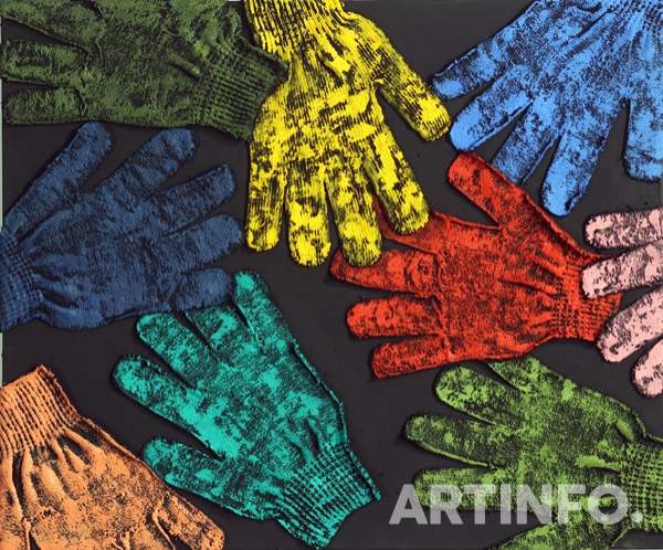 정경연, '어울림 2016-34'. 45.5x37.9cm, Cotton gloves and acrylic on canvas, 2016.