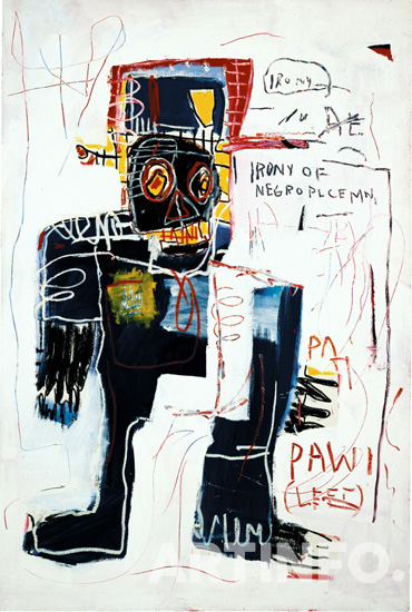 장-미셸 바스키아, '흑인 경찰의 아이러니 (Irony of a Negro Policeman)'.Acrylic, oilstick and spray paint on wood,183 x 122 cm, AMA Collection© Estate of Jean-Michel Basquiat.Licensed by Artestar, New York.1981.(사진=루이 비통 재단 미술관)
