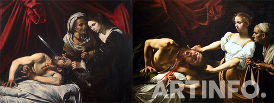 왼쪽부터 카라바조 '홀로페르네스의 목을 치는 유디트'. 우측 'Judith Beheading Holofernes'.(사진=위키미디어커먼즈, 에릭 투르인)