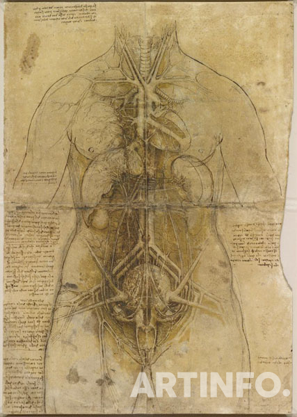레오나르도 다빈치(Leonardo da Vinci )의 The Cardiovascular System Woman Principal organs 두 개의 지문이 찍혀있다.(자료=로얄컬렉션 Royal Collection Trust)