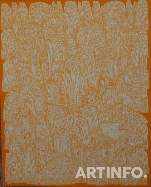 이준호, '산수경'. 90.9 x 72.7cm, Scratch on canvas, 2009.